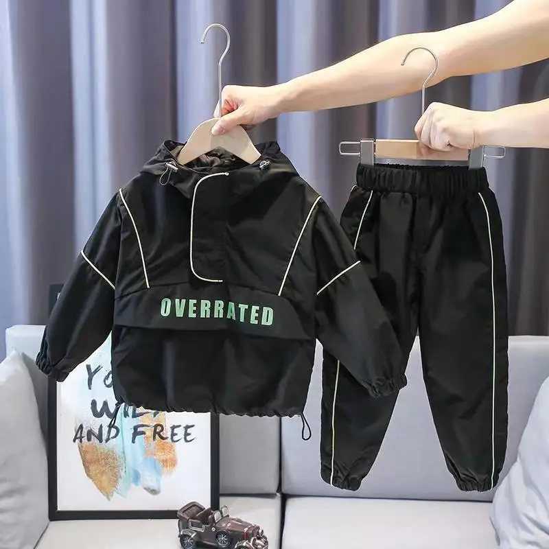 

1-10 Years Spring Summer Toddler and Baby Boys Hoodie+Pant Sets Drawstring Hooded Half Zip Children Outerwear Kids Outfits