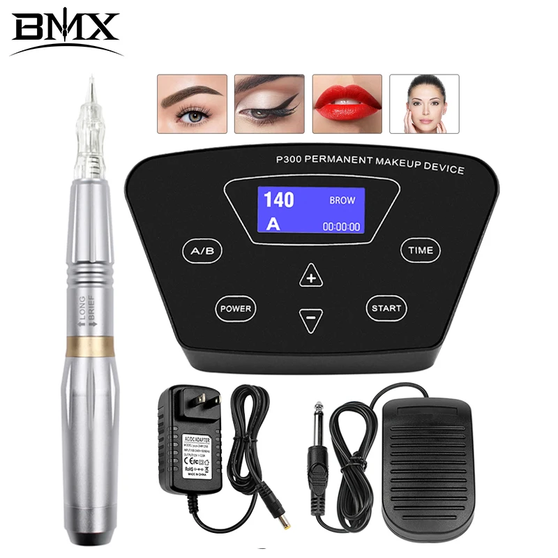 BMX Permanent Makeup Machine Kits Tattoo Machine Pen Eyeliner Tools Micropigmentation Semi-Permanent PMU Machine kits with pedal