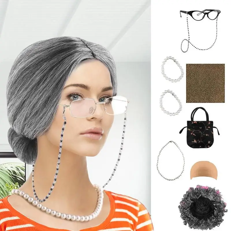 

Old Lady Costume Set Grandma Old Lady Dress Up Set Old Lady Dress Up Fancy Granny Costumes Accessories For Party Decoration Tool