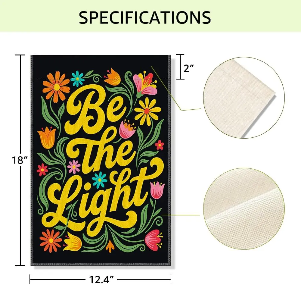 Фото Флаг для сада RZHV Be The Light, двусторонний, для улицы, двора, украшения сада, парадов, с цветочными мотивами, для ментальной поддержки и исцеления, AAS №3