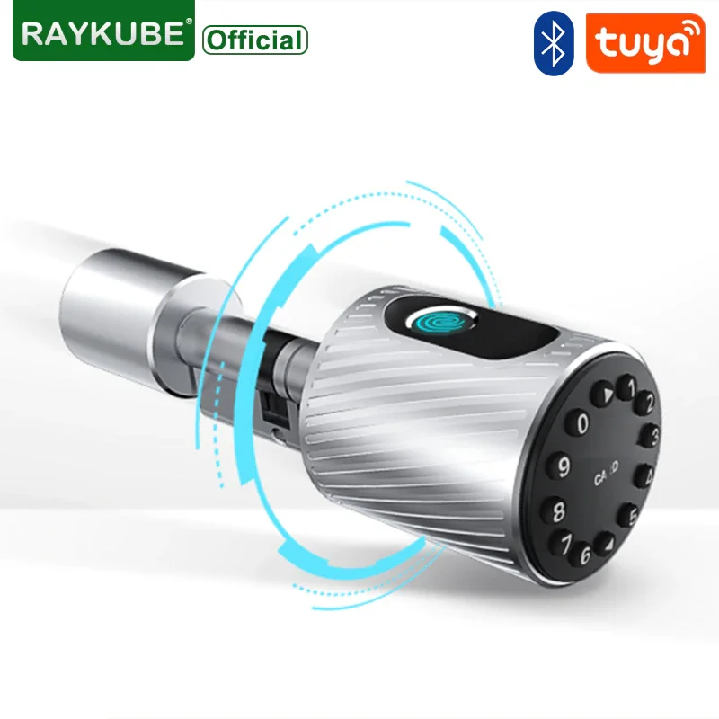 RAYKUBE C12 Fingerprint Smart Cylinder Lock Tuya APP Remote Unlock  Digital Biometric with IC Card Mechanical Key