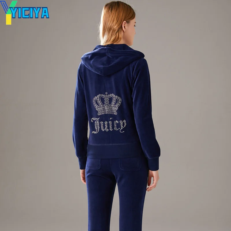 YICIYA Velvet  Flare Pants And  Zipper Sweatshirt Sewing Suit Tracksuit Women Large Size Female Juicy Velour Two Piece Set Met