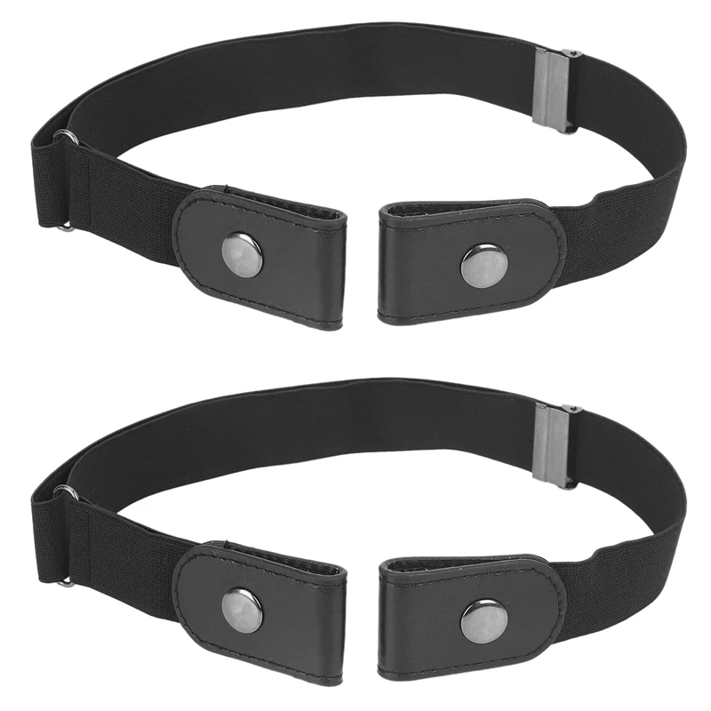

2X Buckle Free Elastic Belt For Jean Pants Dresses No Buckle Stretch Waist Belts Fit Women Men Boys Girls Drop(Black)