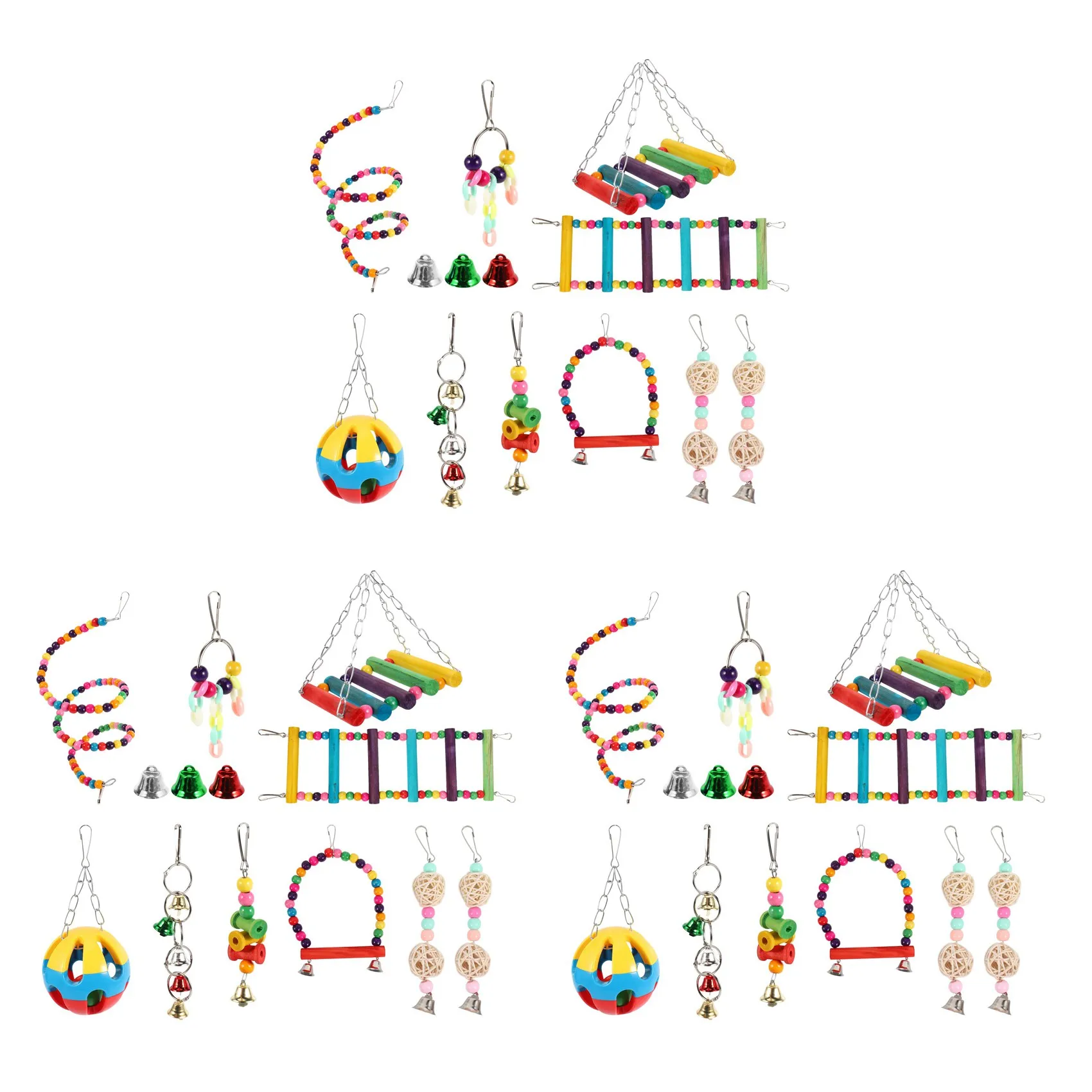 

30 Pack Bird Cage Toys For Parrots Reliable & Chewable - Swing Hanging Chewing Bite Bridge Wooden Beads Ball Bell Toys.