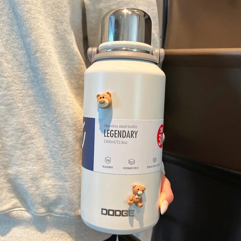 

1500ML Oversized Capacity Vacuum Cup Women Brief Creative With Lid Vacuum Flasks Stainless Steel Straight Cup Protable Bottle