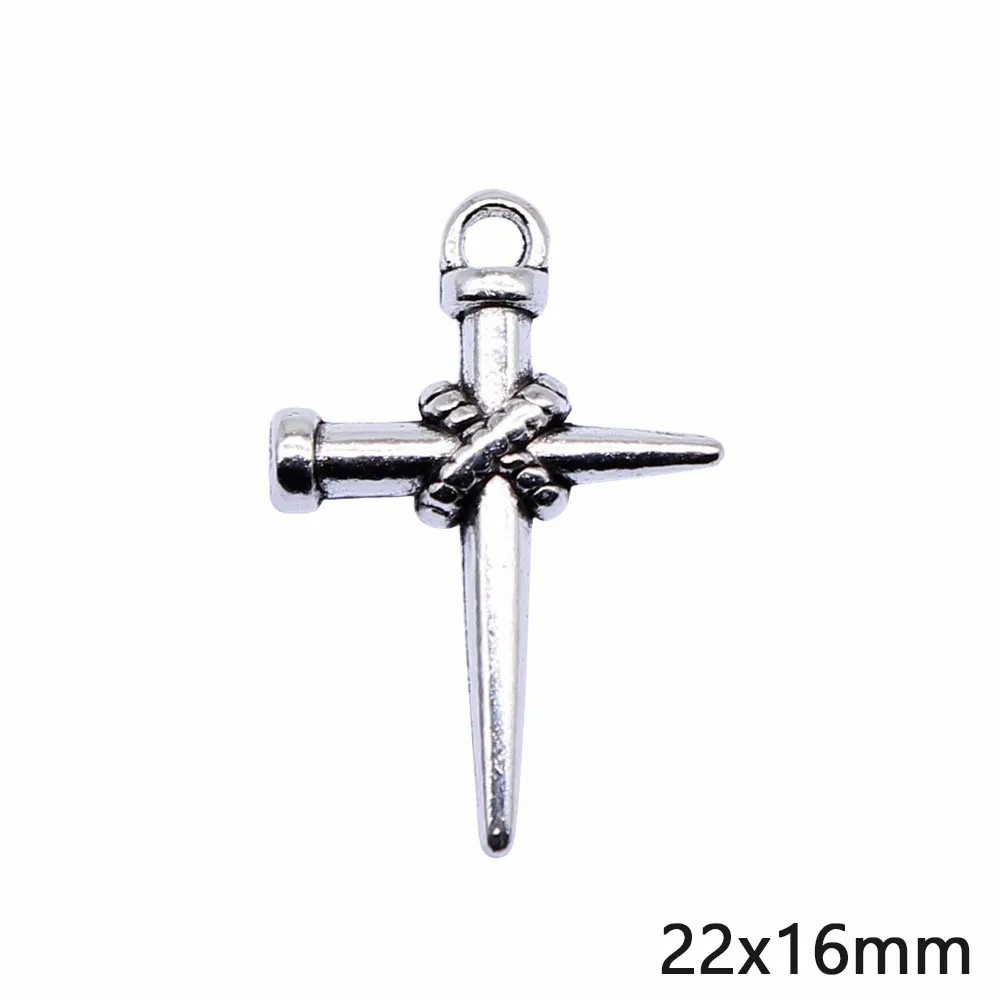 10Pcs 22x16mm Antique Silver Color Nail Cross Charms Pendant Designer Charms Fit Jewelry Making DIY Jewelry Accessories