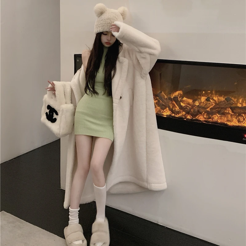 Women' Winter Thicken Long Faux Fur Coat Jacket 2022 Hooded Warm Plush Overcoat Oversized Parkas