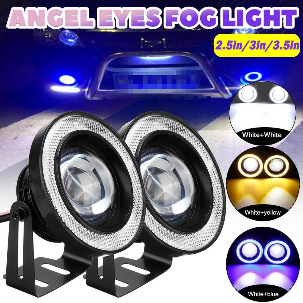 

2PCS Universal Angel Eyes Halo Ring Fog Lamp COB LED DRL Driving Headlight 2.5" 3.0" 3.5" 64/76/89mm Car Running Light Bulbs