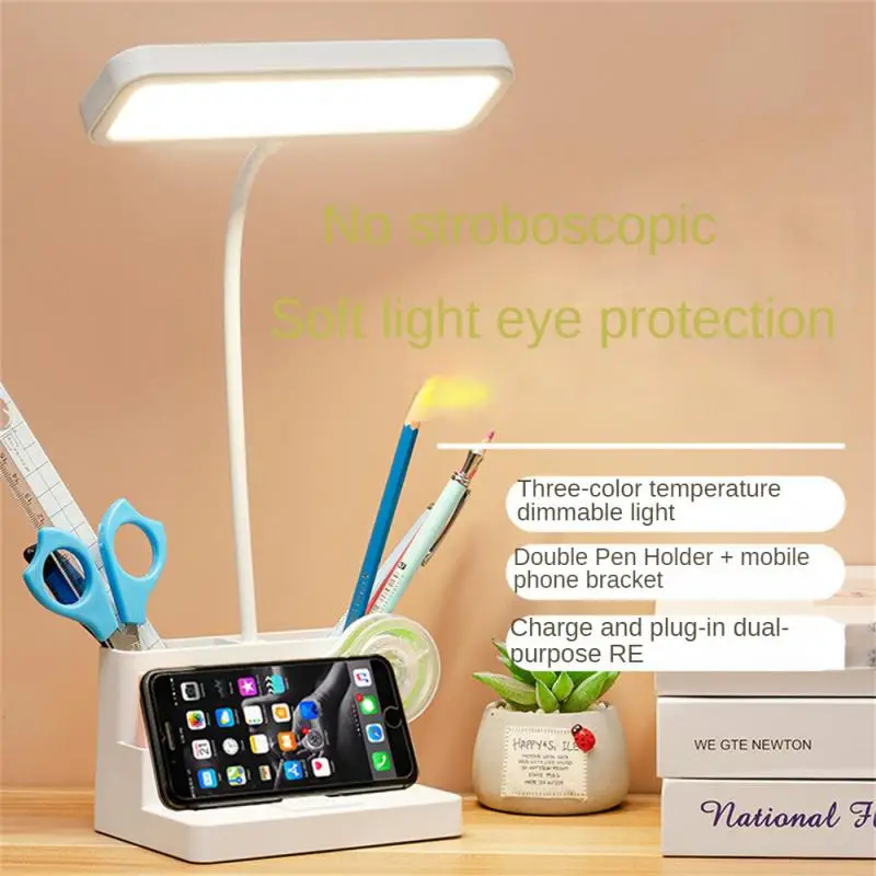 

Table Lamp with Temperature Clock Eyes Protection Stepless Dimmable Touch LED Light Student Dormitory Bedroom Reading Lighting