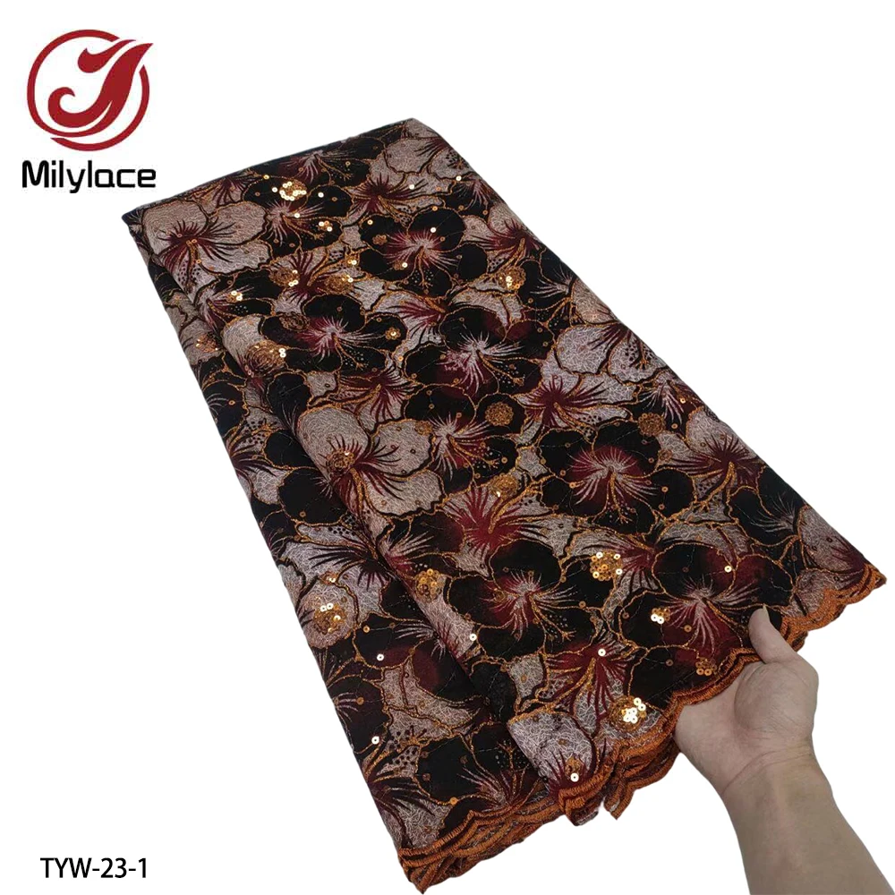 

Hot Sale African Lace Fabric 2022 High Quality Embroidered Nigerian Sequins Lace Fabrics French Lace Material for Dress TYW-23