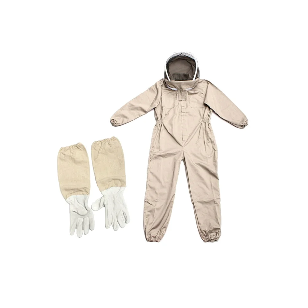 

One-piece Beekeeping Protective Suit Anti Bee Body Clothing with Gloves - Size L (Khaki)