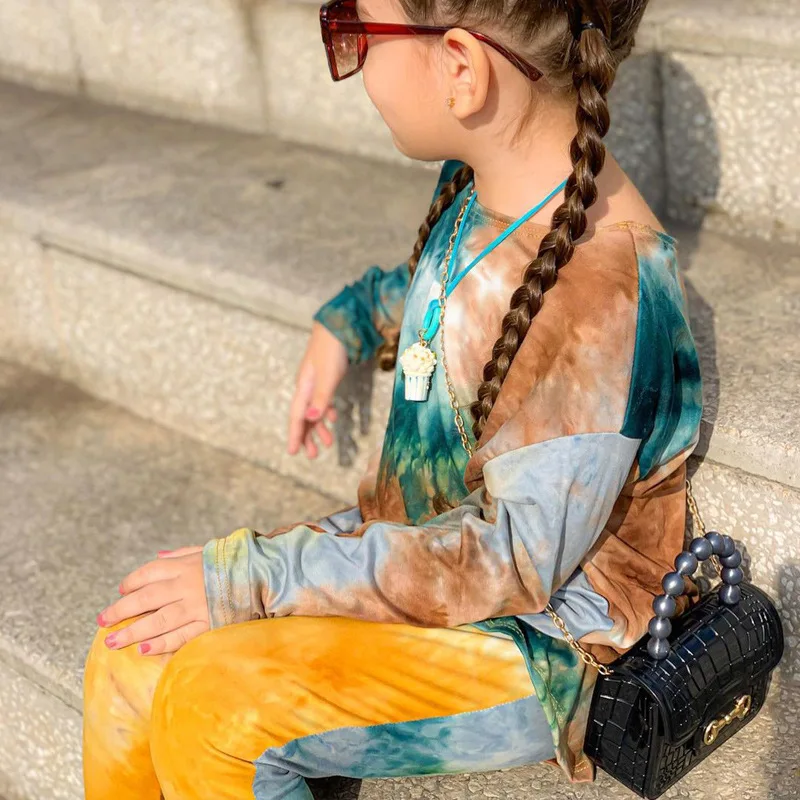 Комплекты одежды для девочек 1-8 лет Весенняя футболка с длинным рукавом и принтом