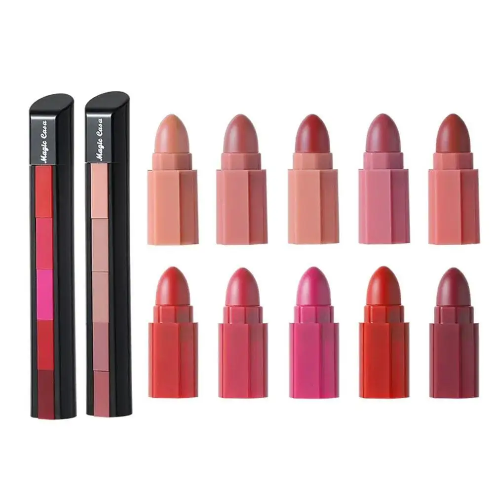 

5 In 1 Matte Lipstick Set Velvet Lip Gloss Waterproof Non-stick Cup Sexy Red Lip Tints Lip Makeup Cosmetic