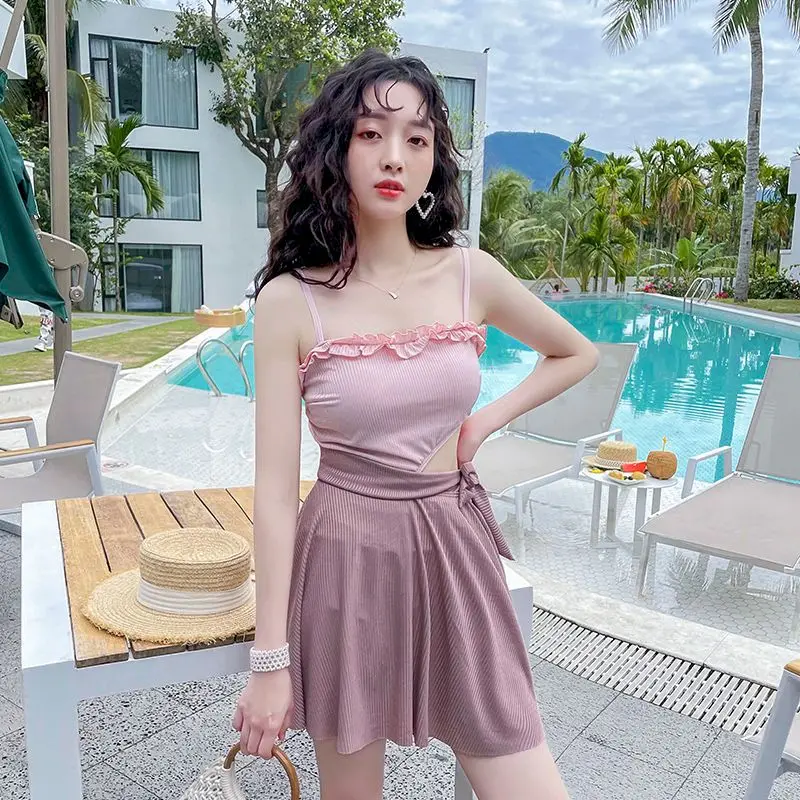 Женский слитный купальник искусственная кожа корейский женский сплошной