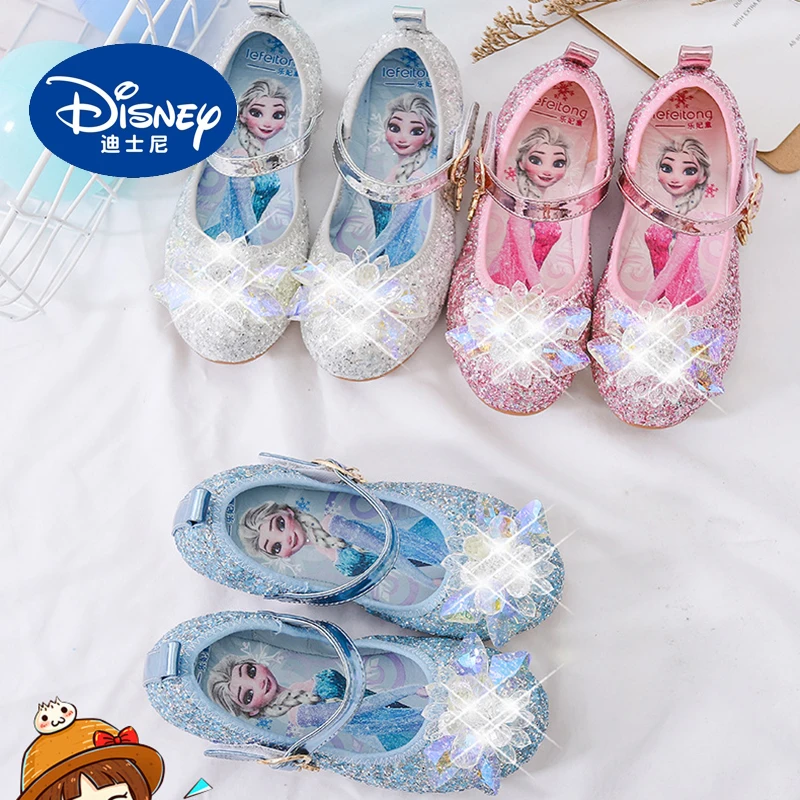 

Princess Elsa Crystal Slippers Disney Frozen Cartoon Girls Shoes Sophia Rhinestone Shoes Non-Slip Wear-resistant Party Gifts