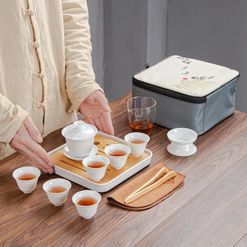 

Новинка, набор посуды для напитков, китайский дорожный чайный набор кунг-фу, керамическая портативная чайная чашка, фарфоровая чашка, чайна...