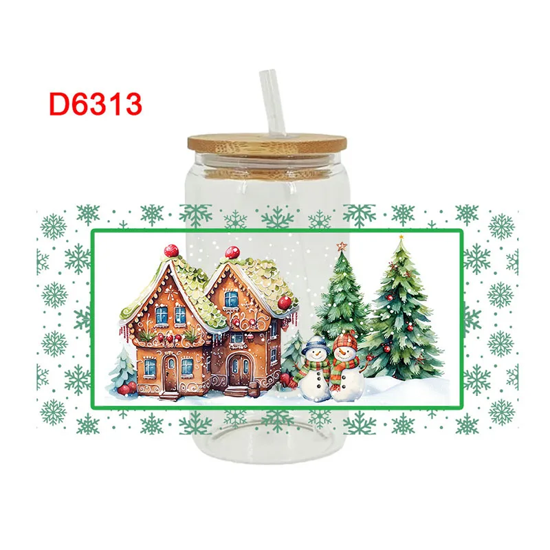 

3D наклейки для трансфера UV DTF, 16 унций, обертывания для чашек, с Новым годом, Рождеством, напечатанным для стекла DIY, керамической металлической кожи и т. Д. D6306