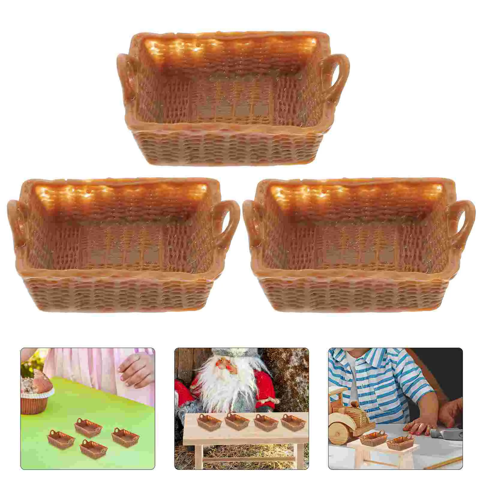 

4 Pcs Dollhouse Flower Basket Figurines Home Decor Simulated Mini Basket Miniature Adornment Rattan House Accessories Resin