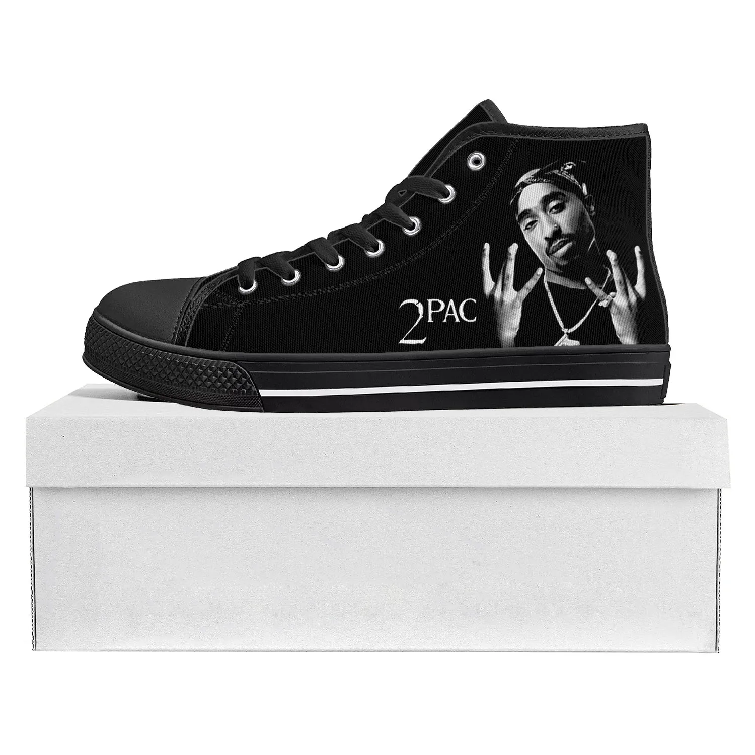 2Pac Hip Hop Rapper Tupac Pop High Top High Quality Sneakers Mens Womens Teenager Canvas Sneaker Couple Shoe Custom Shoe Black