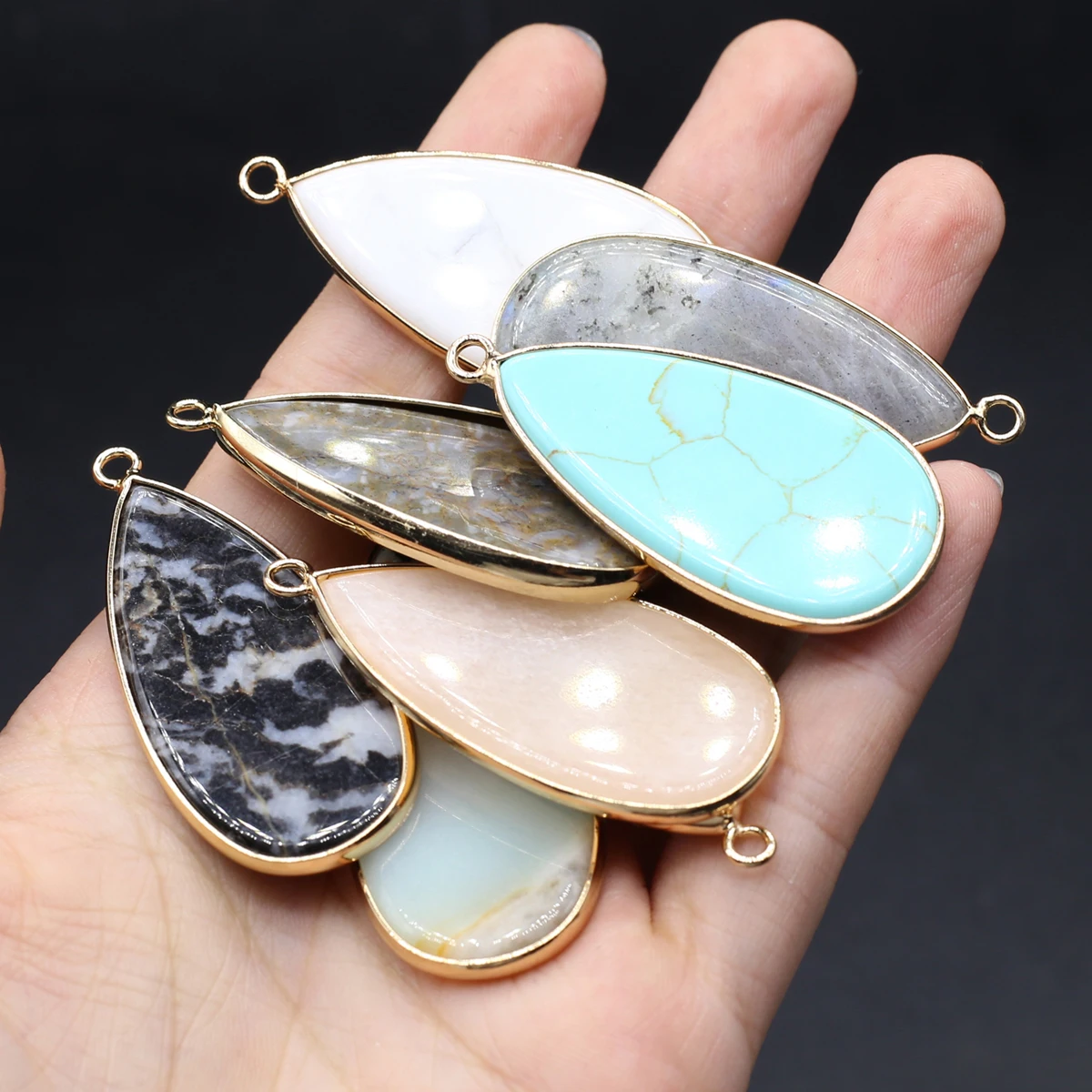 

Natural Gemstone Pendants Long Water Drop Gold Plated Lapis lazuli Opal for Trendy Jewelry Making Diy Women Necklace Earrings