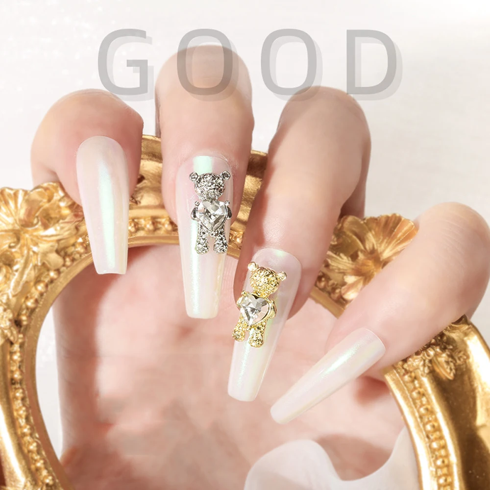 

10Pcs Gold/Silver Bear Nail Art 3D Charms Cute Rhinestone Crystal Metal Alloy Manicure Design Nails Accessories Decortion JE1009
