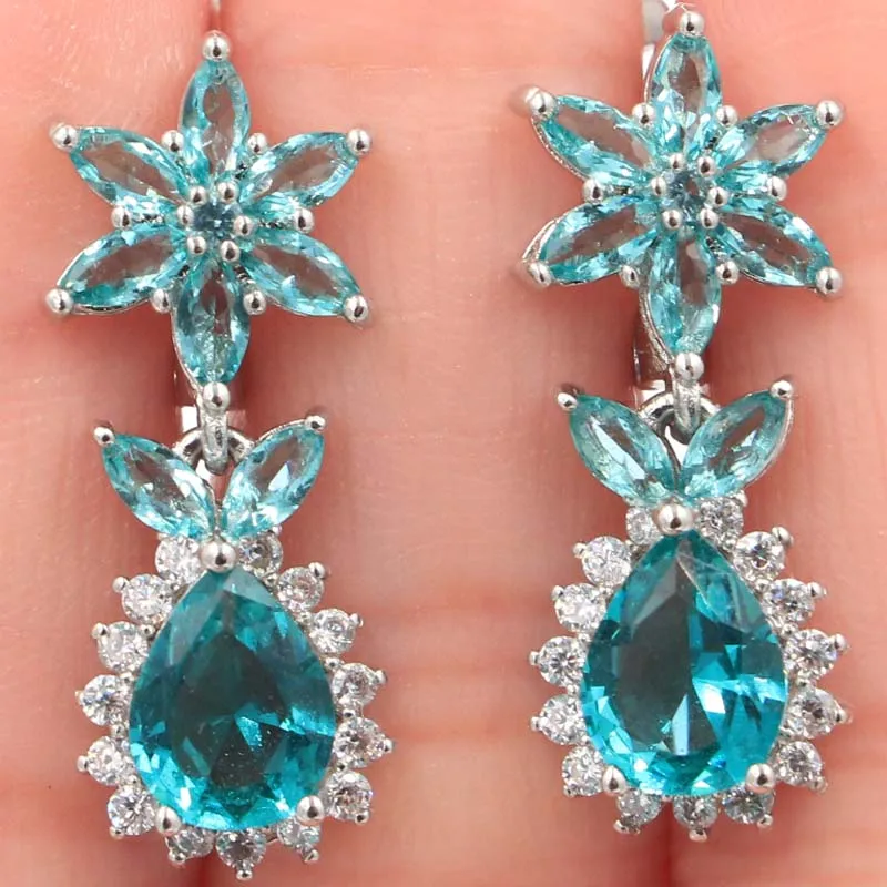 

925 SOLID STERLING SILVER Earrings Rich Blue Aquamarine Purple Amethyst White CZ High Fashion Polished Shiny