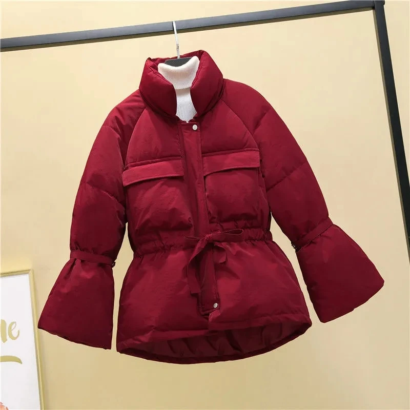 Women's Stand Collar Down Jacket Winter Warm Bread Jacket Fashion Streetwear Thick Parkas Female Elegant Casual Baggy Solid Coat