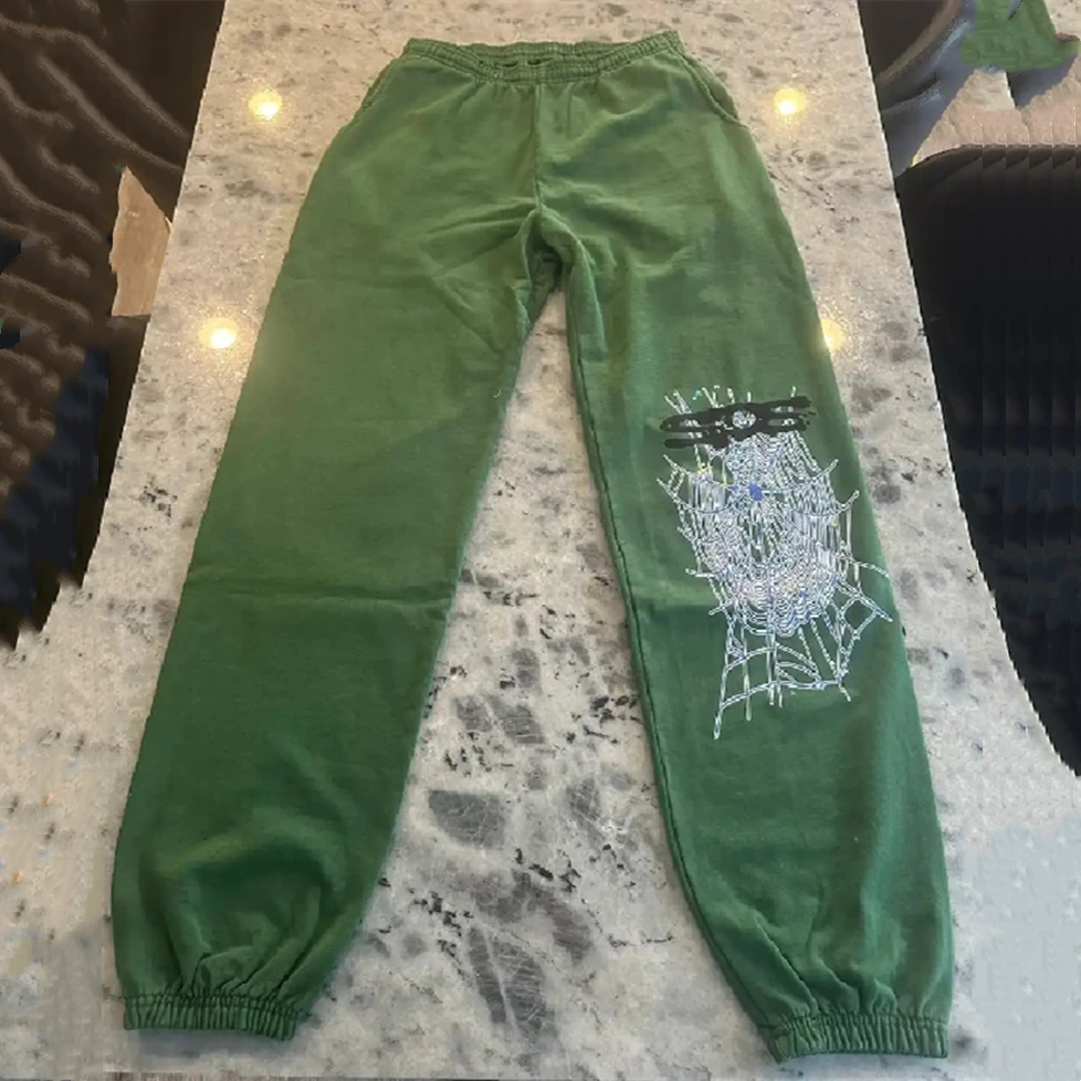 

Зеленые спортивные штаны Sp5der 555555 Hunter Web для мужчин и женщин, повседневные брюки высшего качества, Джоггеры для молодых людей с пауком и звездами