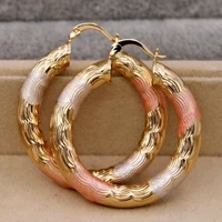 gold color crude tube swirl multilayer circle 3 color plated earrings