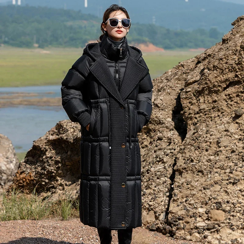 Утолщенный Теплый Женский длинный пуховик Мягкие Водонепроницаемые клетчатые