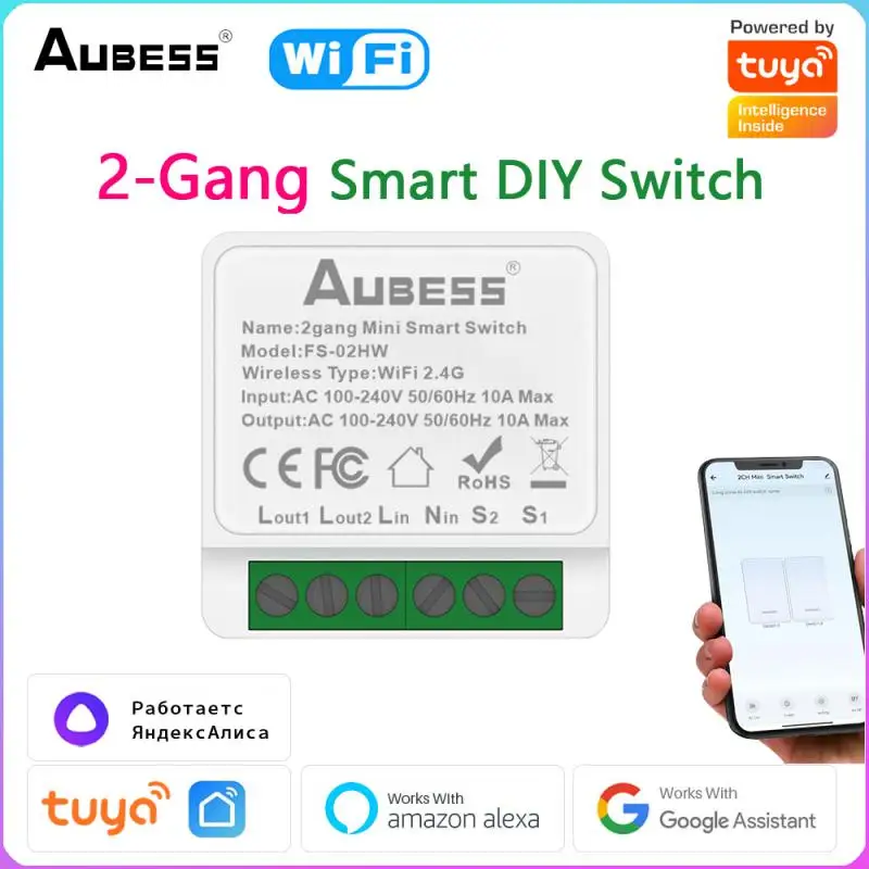 

Tuya WIFI Smart DIY Switch 2-Gang Mini Lights 2-Way Control Module APP Remote Timing Work With Alexa Google Home Yandex Alice