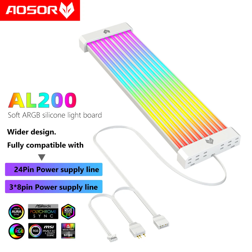 

COOLMOON AOSOR AL200 светильник 5 в ARGB аура синхронизация неоновый светильник расширяющийся Гибкий Многофункциональный DIY для 3x 8P видеокарта