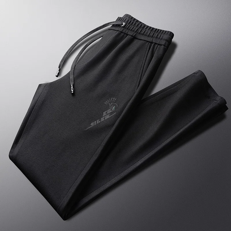 

Утепленные высококачественные повседневные брюки с принтом на осень и зиму мужские свободные прямые брюки с эластичной талией.