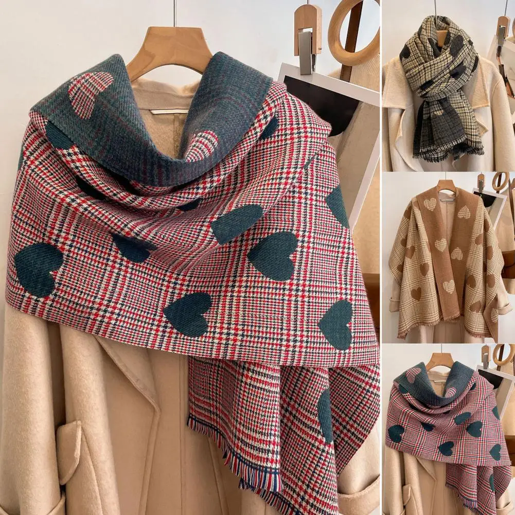 

Теплая шаль на ощупь моющаяся ветрозащитная Женская Классическая шаль в клетку с сердцем женский шарф аксессуары для костюма