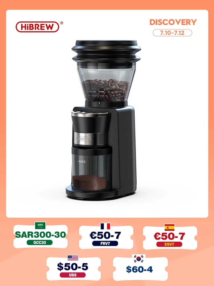 HiBREW Automatic Burr Mill Electric Coffee Grinder with 34 G