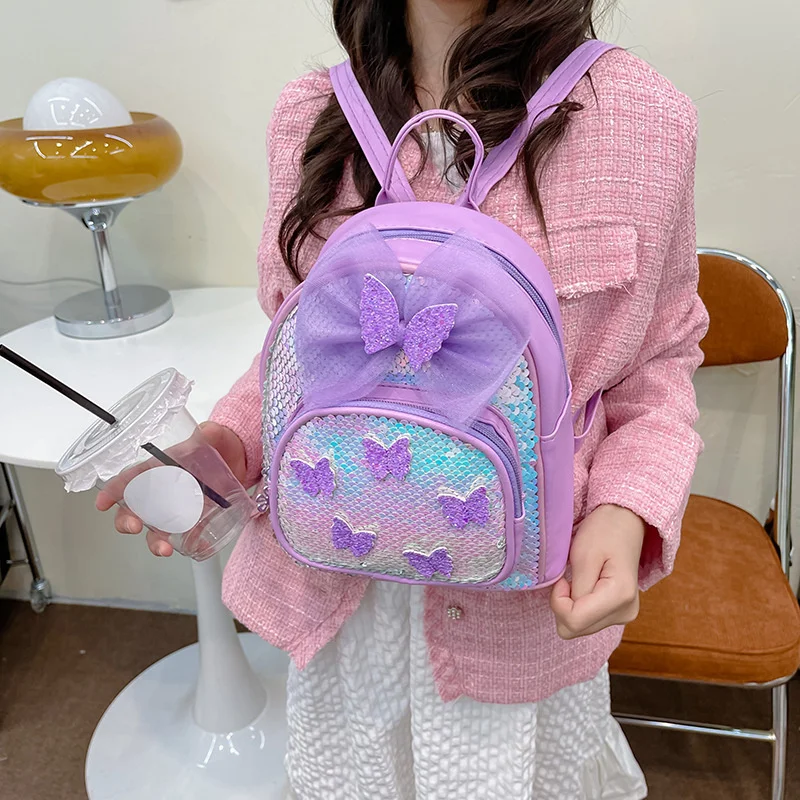

Korean Version of The Children's Backpack Cute Little Princess Sequin Bow Small Backpack Kindergarten Children Light Travel Bag