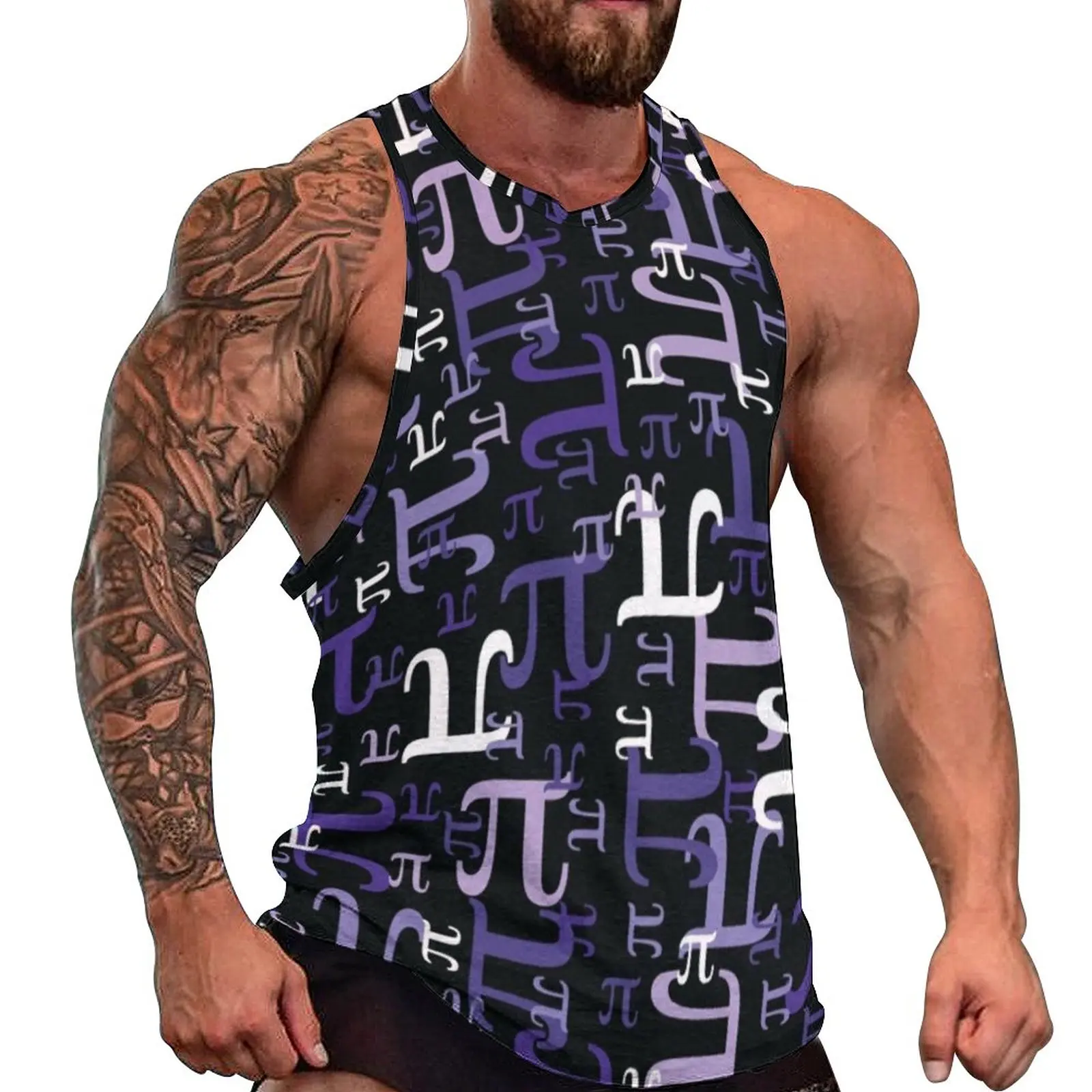 

Purple Math Print Tank Top Man Pieces of Pi Cool Tops Summer Bodybuilding Custom Sleeveless Vests Plus Size