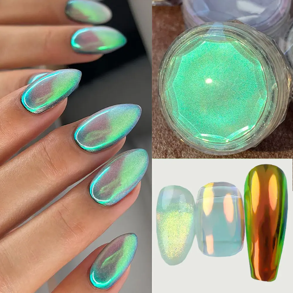 Фото 1jar Green Ice Aurora пудра для ногтей Fairy Glitter поляризованный пигмент для дизайна ногтей хромированная протирка пыли украшения для дизайна ногтей 0,3-0,5 грамм №1