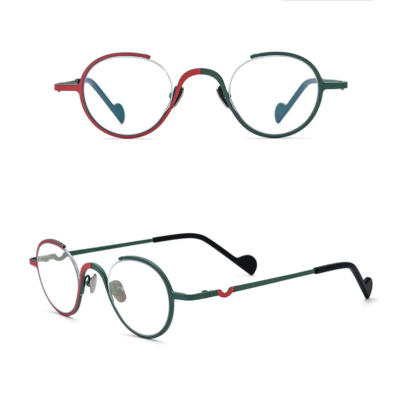 Belight Optical Titanium Combine Color Three-fourths Round Shape Eyewear  Unique Design Spectacle Frame Women Eyeglasses 185745