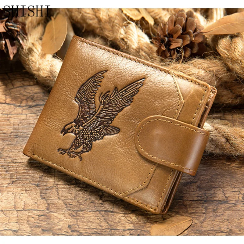 Classic Soft Genuine Leather Men Wallet Multi Card Slot Wallet Small Mini Card Bag Eagle Patte Male Walet Coin Pocket For Male