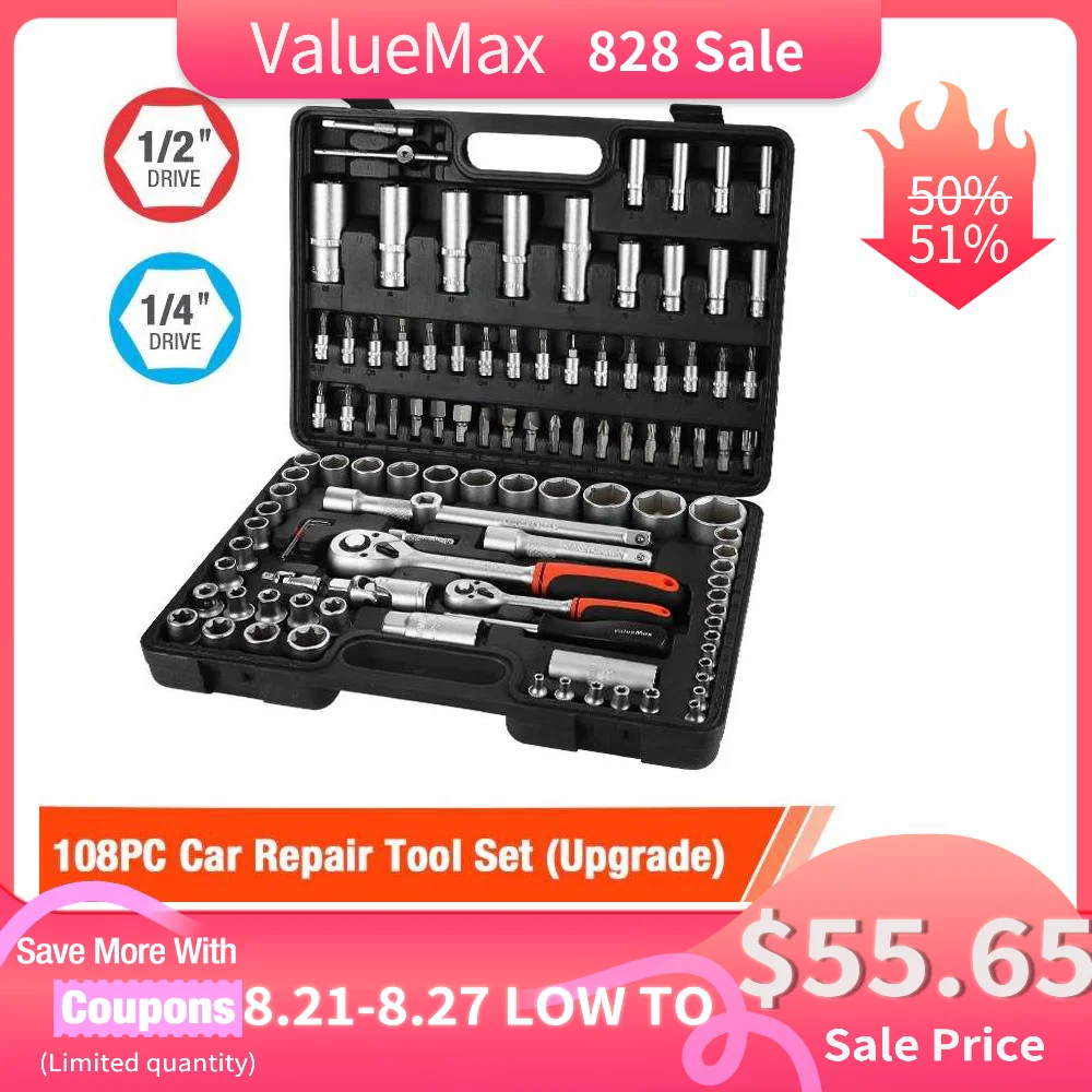 ValueMax 108PC Home Tool Kit Tool Set Box Set Hand Tools Professional Car Repair Tool Kits