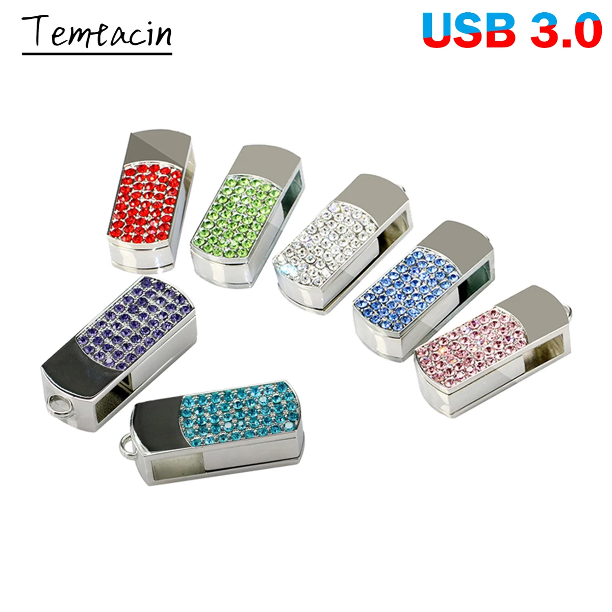 

USB 3.0 High Speed Crystal Rotating Usb Flash Drive Jewelry Pen Drive 8G 16G 32GB 64GB 128GB 256GB Metal Pendrive Memory Storage