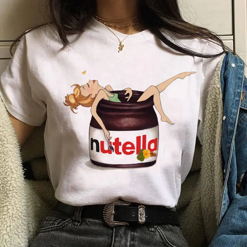 

Nutella T-shirt peanut butter print female T-shirt Harajuku cartoon graphic T-shirt short sleeve top funny T-shirt female