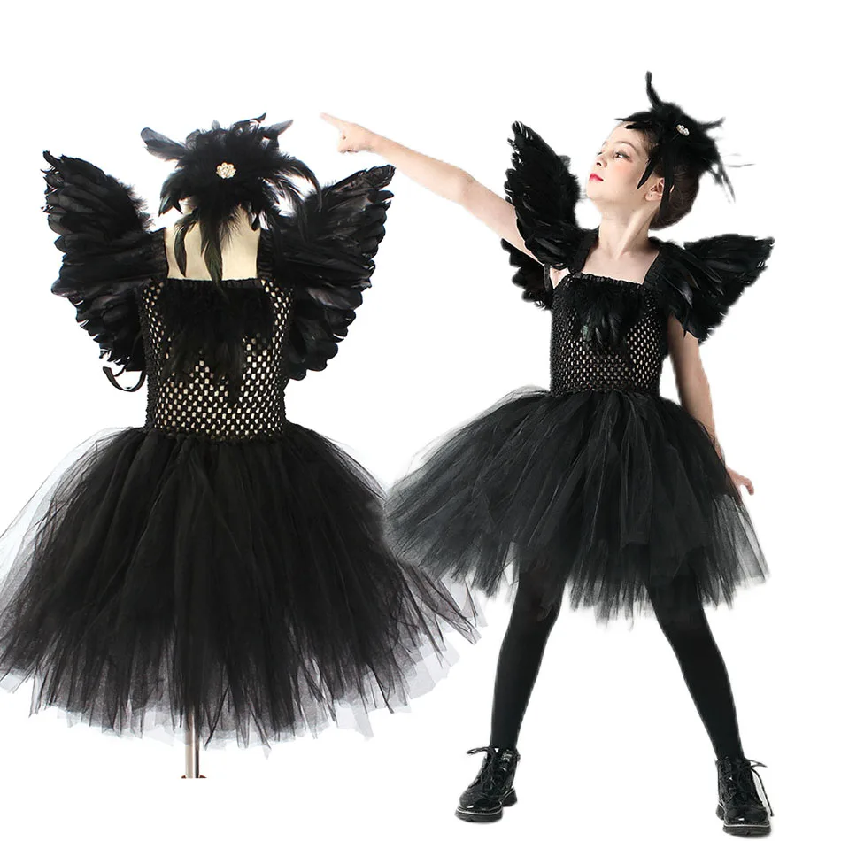 

Girls Princess Costume Kids Maleficent Halloween Clothes Children Fairy Carnival Deluxe Tutu Dress Party Witch Dress 2-12 Years