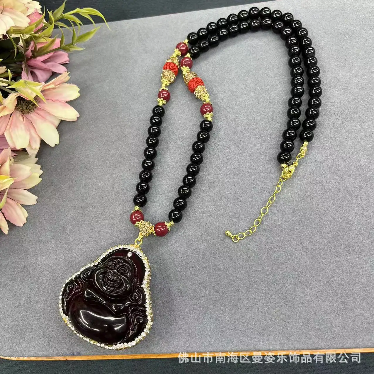 Фото Аксессуары для DIY: ожерелье с Буддой-смеющимся из янтаря второго поколения, цепочка для свитера из натурального агата, популярное у интернет-знаменитостей на прямых трансляциях. №1