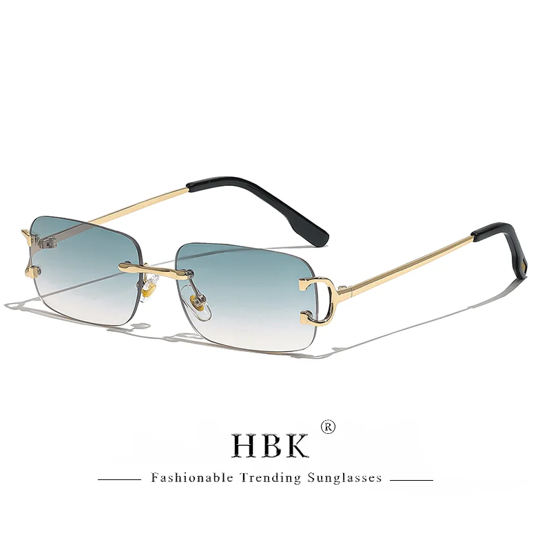 HBK Retro Randloze Zonnebril Voor Vrouwen Mannen Klein Vierkant Gouden Frame Brand Design Thee Shades Rechthoek UV400 Zonnebril Brillen