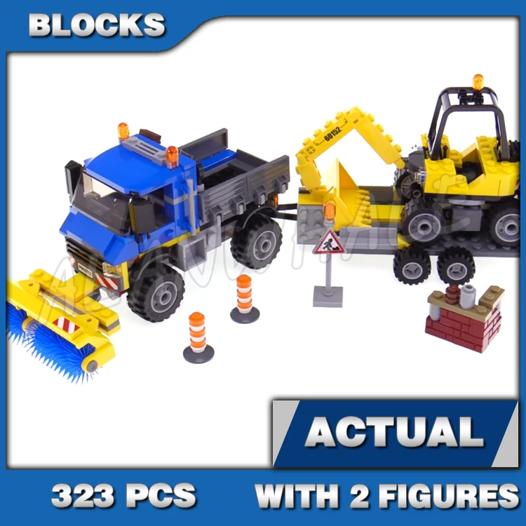 

323pcs City Urban Great Vehicles Sweeper & Excavator Truck Trailer 10651 Building Blocks Set Bricks Compatible with Model