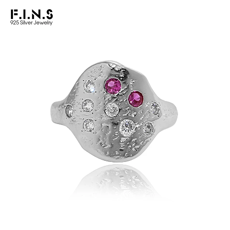 

F.I.N.S роскошное кольцо на палец из стерлингового серебра 925 пробы с цирконом геометрические неравномерные старые кольца в стиле ретро для же...