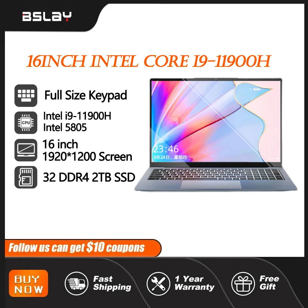 Игровой ноутбук, 16 дюймов, Intel Core I9-11900H/5805 дюйма, 32 ОЗУ, 2 ...