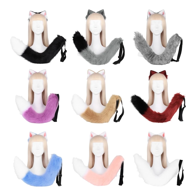 

573B Foxes Ears and Tail Set,Furry Ears Headband with Tail,Kitten Anime Foxes Ears,Halloween Cosplay Party Foxes Costumes